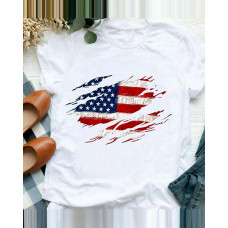 Independence Day Flag Print Short Sleeve T-Shirt - white