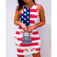 Independence Day Flag Print Sleeveless Bodycon Dress - Multicolor