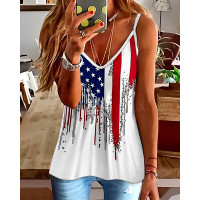 Independence Day Flag Print Tank Top - white