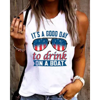 Independence Day Flag Slogan Graphic Print Tank Top - white