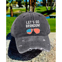 Independence Day Flag Sunglasses Slogan Print Ripped Baseball Cap - black