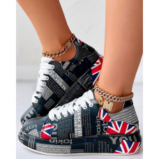 Independence Day Newpaper Flag Print Casual Sneakers - black