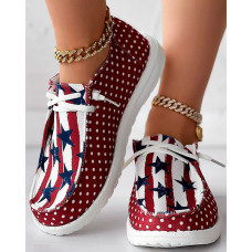 Independence Day Polka Dot Flag Print Canvas Loafers - white&red