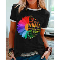 Independence Day Rainbow Sunflower Slogan Print T-shirt - black