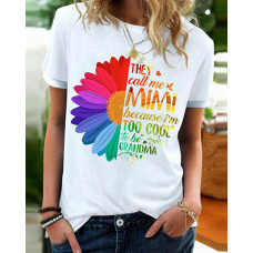 Independence Day Rainbow Sunflower Slogan Print T-shirt - white