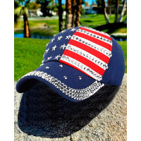 Independence Day Rhinestone Flag Print Peaked Cap Outdoor Sun Hat - blue