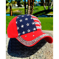 Independence Day Rhinestone Flag Print Peaked Cap Outdoor Sun Hat - red