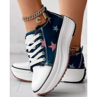 Independence Day Star Print Raw Hem Muffin Sneakers - blue