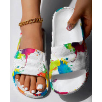 Ink Splash Print Platform Beach Slippers - white