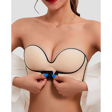 Invisible Bras Front Closure Push Up Brassiere Strapless Seamless Bralette - nude