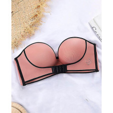 Invisible Bras Front Closure Push Up Brassiere Strapless Seamless Bralette - pink