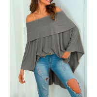 Irregular Off Shoulder Dip Hem Casual Blouse - gray