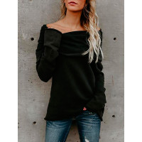 Irregular Off Shoulder Long Sleeve Blouse - black