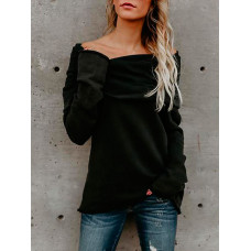 Irregular Off Shoulder Long Sleeve Blouse - black