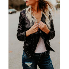 Irregular Open Front Sequined Jacket - gold,black