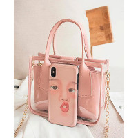 Jelly Transparent Satchel Bag With Inner Pouch - pink