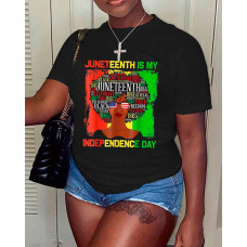 Juneteenth Is My Independence Day Figure Letter Print T-shirt - black