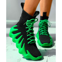 Knit Breathable Lace-up Colorblock Sneaker - green