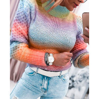 Knit Ombre Long Sleeve High Neck Sweater - Multicolor