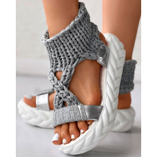 Knitted Cutout Crisscross Muffin Sandals - gray