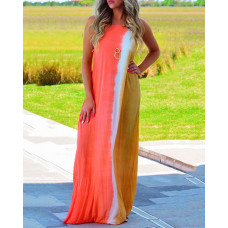 Knotted Cutout Back Tie Dye Print Maxi Dress - red