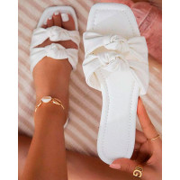 Knotted Double Strap Square Toe Slippers - white