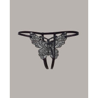 Lace Butterfly Crotchless Panty - black