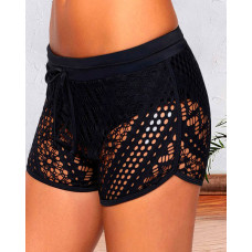 Lace Hollow Out Swimwear Shorts - black