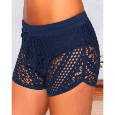 Lace Hollow Out Swimwear Shorts - dark blue