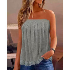 Lace Patch Bandeau Ruched Tank Top - gray