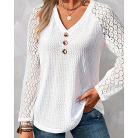 Lace Patch Button Decor Top - white