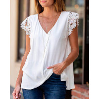 Lace Patch Cap Sleeve Top - white