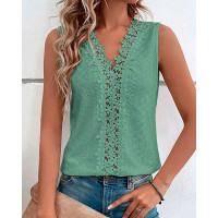 Lace Patch Casual Tank Top - green