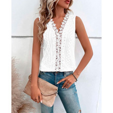 Lace Patch Casual Tank Top - white