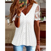 Lace Patch Eyelet Embroidery Buttoned Top - white