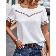 Lace Patch Hollow Out Top - white