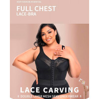 Lace Patch Hook Front Push Up Shapewear Bralette Top - black