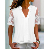 Lace Patch Notch Neck Top - white