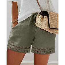 Lace Patch Pocket Design Drawstring Shorts - Army green