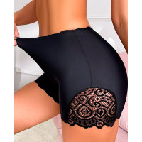 Lace Patch Seamless Boy Shorts Panty - black