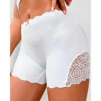 Lace Patch Seamless Boy Shorts Panty - white Lace Patch Seamless Boy Shorts Panty - white