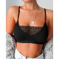 Lace Patch Spaghetti Strap Seamless Bra - black