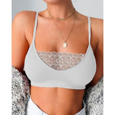 Lace Patch Spaghetti Strap Seamless Bra - white