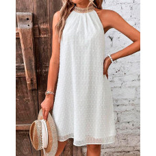 Lace Patch Swiss Dot Casual Dress - white