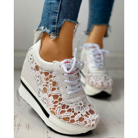 Lace Splicing Muffin Casual Sneakers - white