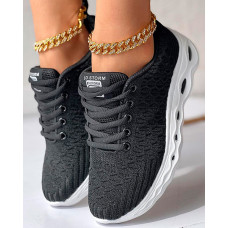 Lace-up Breathable Casual Sneakers - black