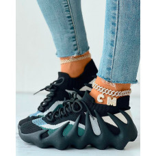 Lace-up Colorblock Breathable Knit Octopus Sneakers - black