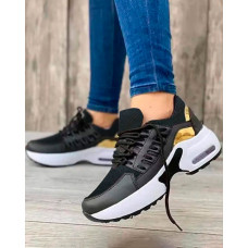 Lace-up Contrast Paneled Casual Sneakers - black