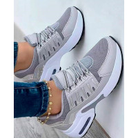 Lace-up Contrast Paneled Casual Sneakers - gray