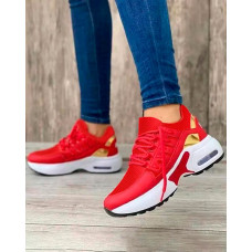 Lace-up Contrast Paneled Casual Sneakers - red